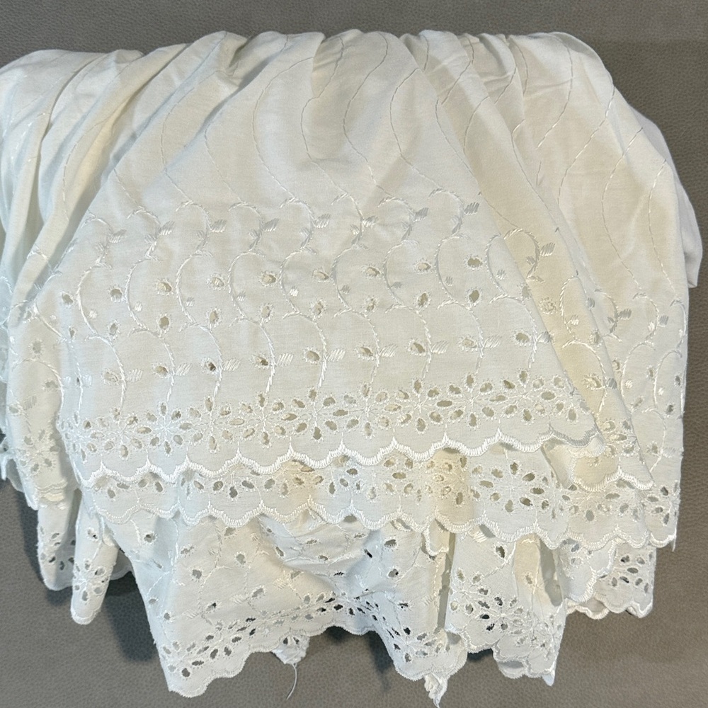 King size Bed Skirt. Elegant White Lace Fabric